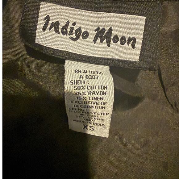 Vintage Indigo Moon Patchwork Boho Jacket XS Oversized Artsy Indie Cotton Linen - Picture 8 of 8